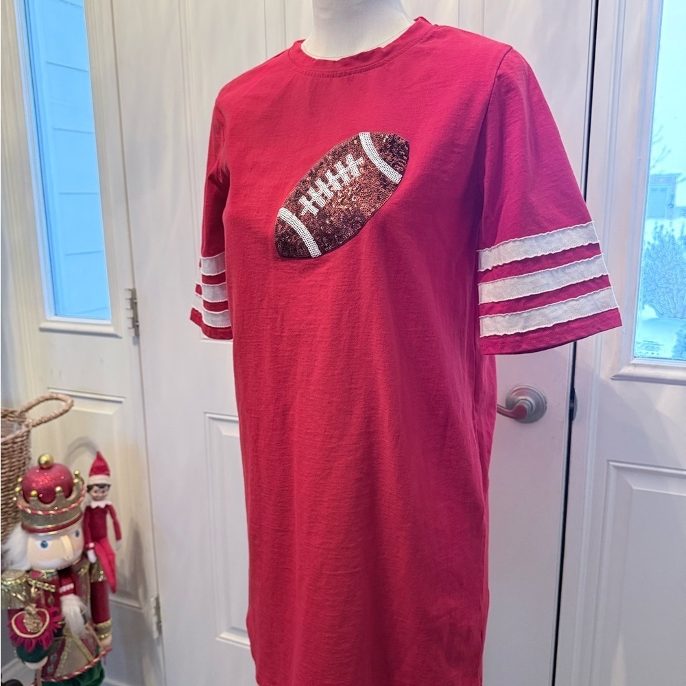 Crimson Game Day Football Tee Dress - Picture 2 of 5